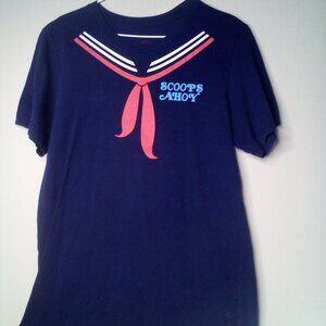Netflix Stranger Things Shirt Women M Scoops Ahoy Short Sleeve Sailor Blue Red